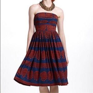 Anthropologie Girls From Savoy Oxidized Medallions Boho Feminine Strapless Dress